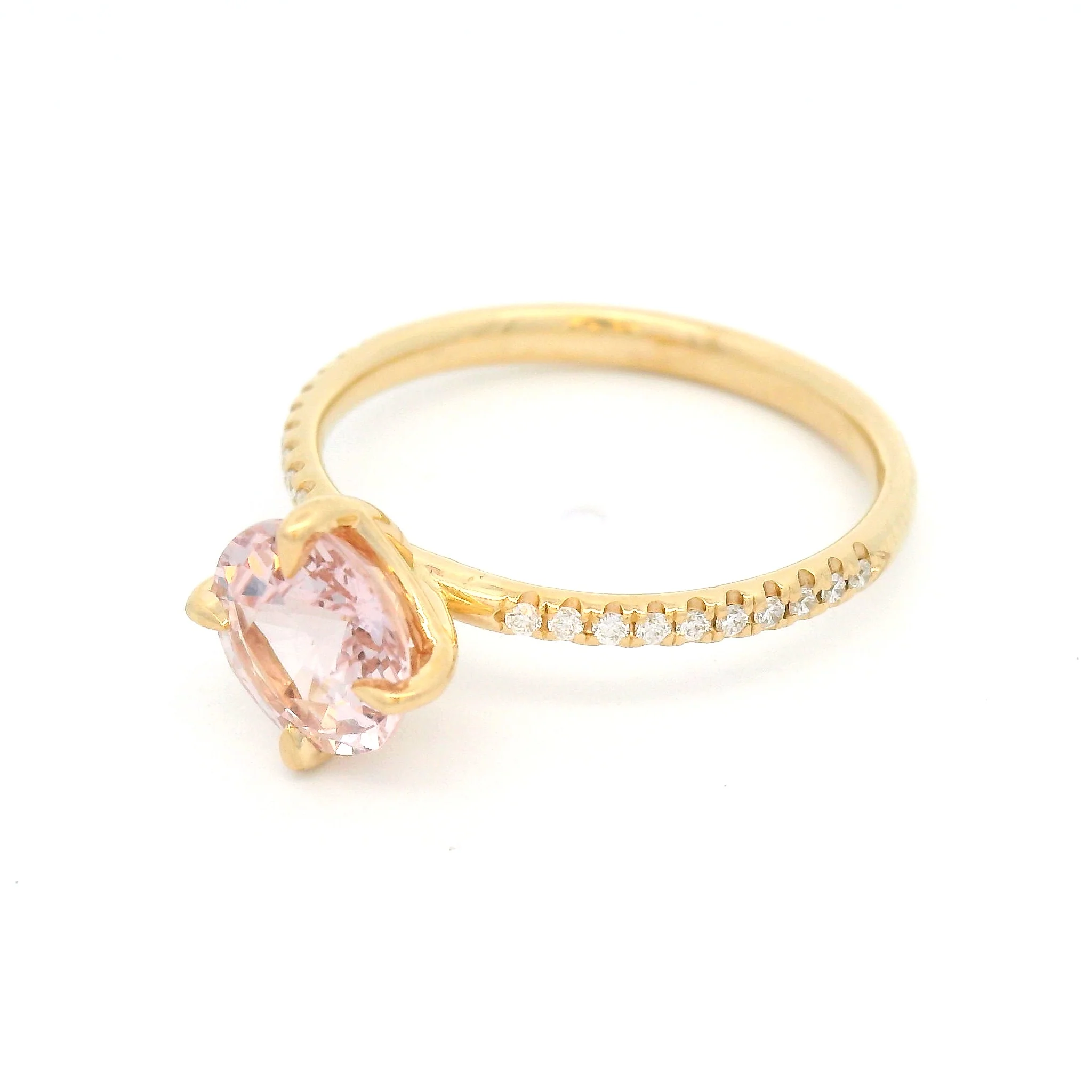 14k Yellow Engagement Ring with 1.58ct Peach Sapphire & Accent Diamonds - Image 4