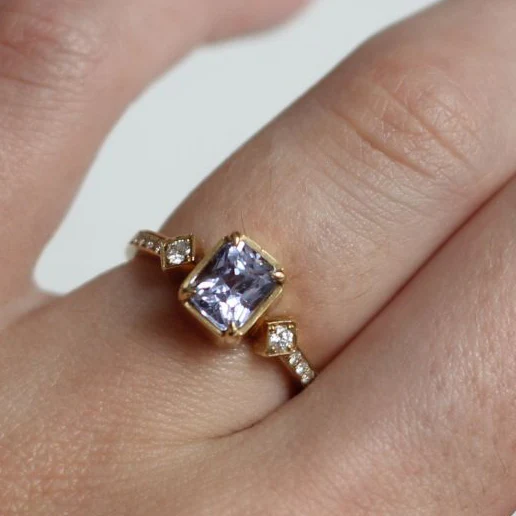 18k Yellow Cornflower Sapphire Engagement Ring with Accent Diamonds - Image 3