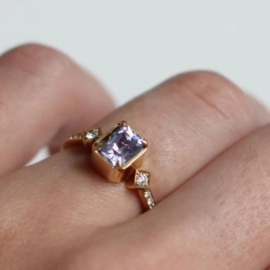 18k Yellow Cornflower Sapphire Engagement Ring with Accent Diamonds - Image 4