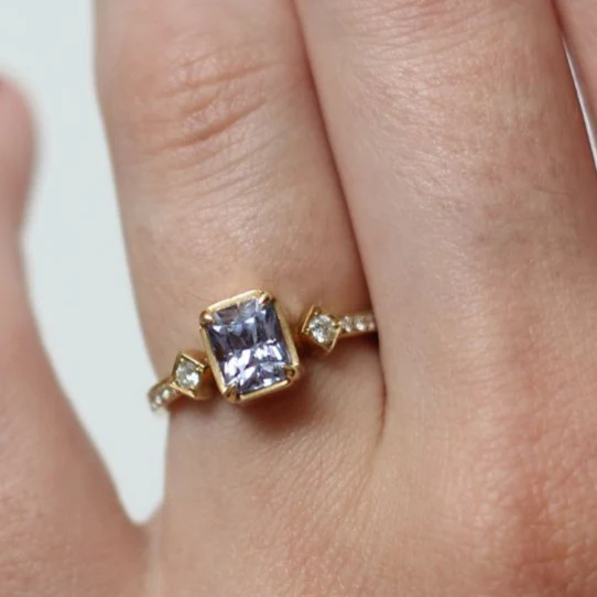 18k Yellow Cornflower Sapphire Engagement Ring with Accent Diamonds - Image 5