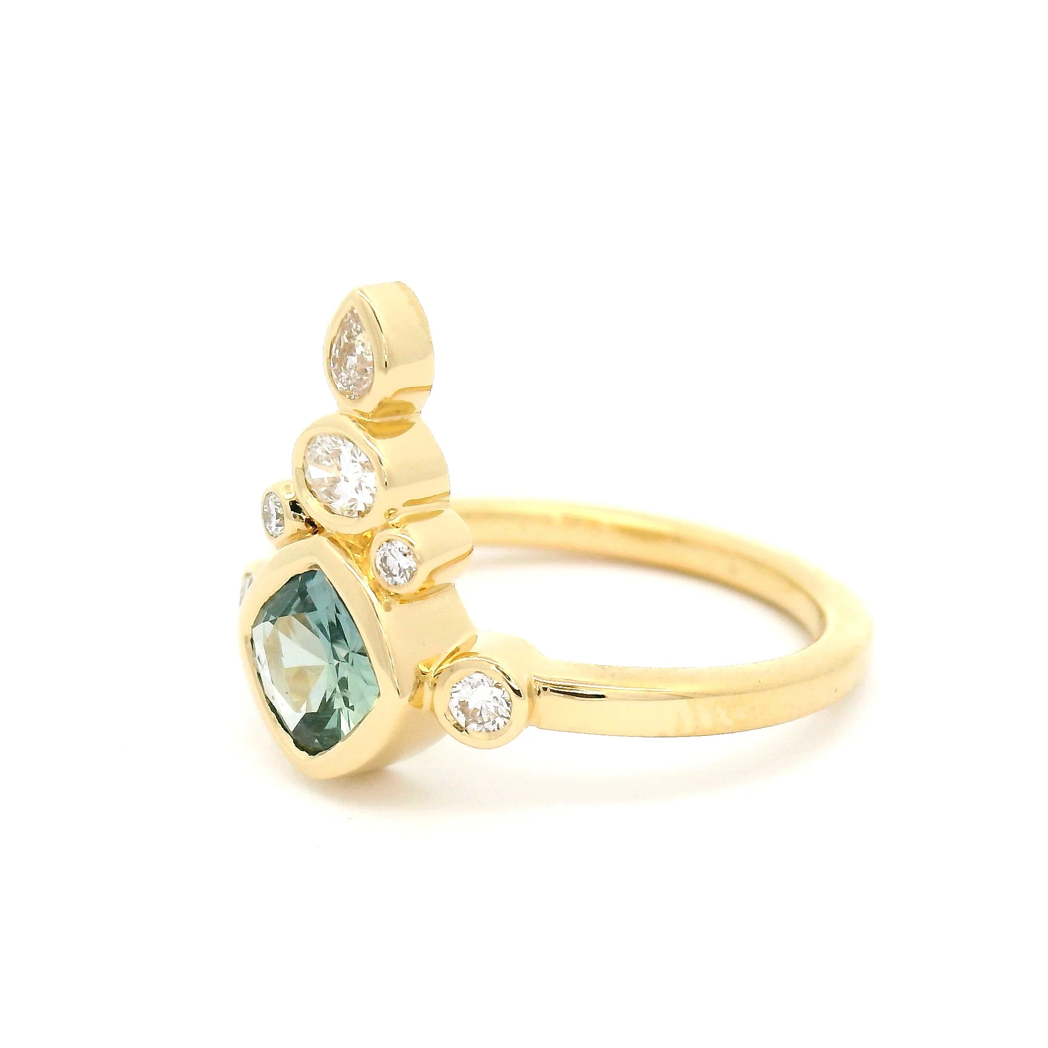 Tennesee - 18K Teal Sapphire with Accent Diamonds Engagement Ring - Image 2