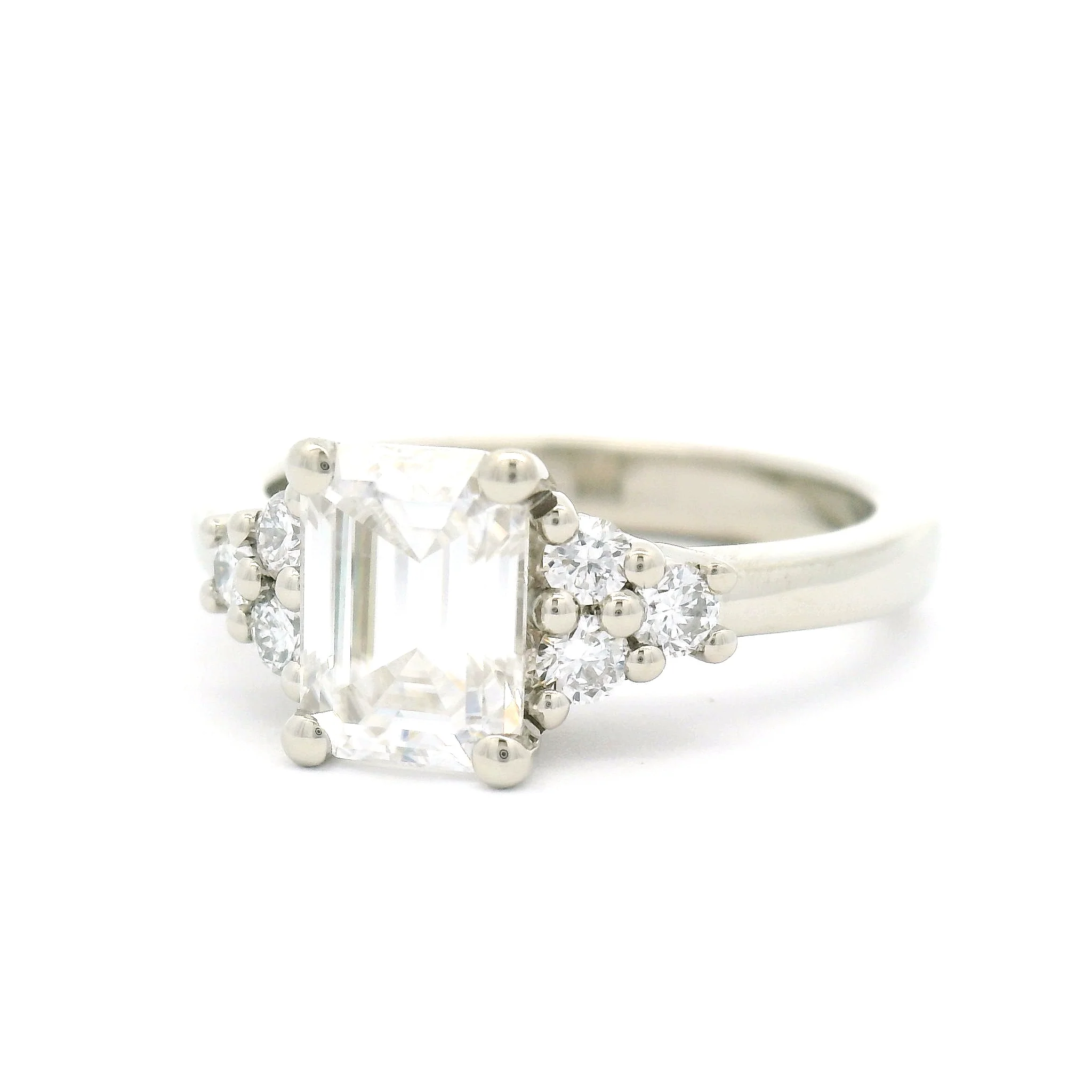 14k White  Engagement Ring with 1.38ct Emerald-Cut Moissanite and Accent Lab-Grown Diamonds - Image 2