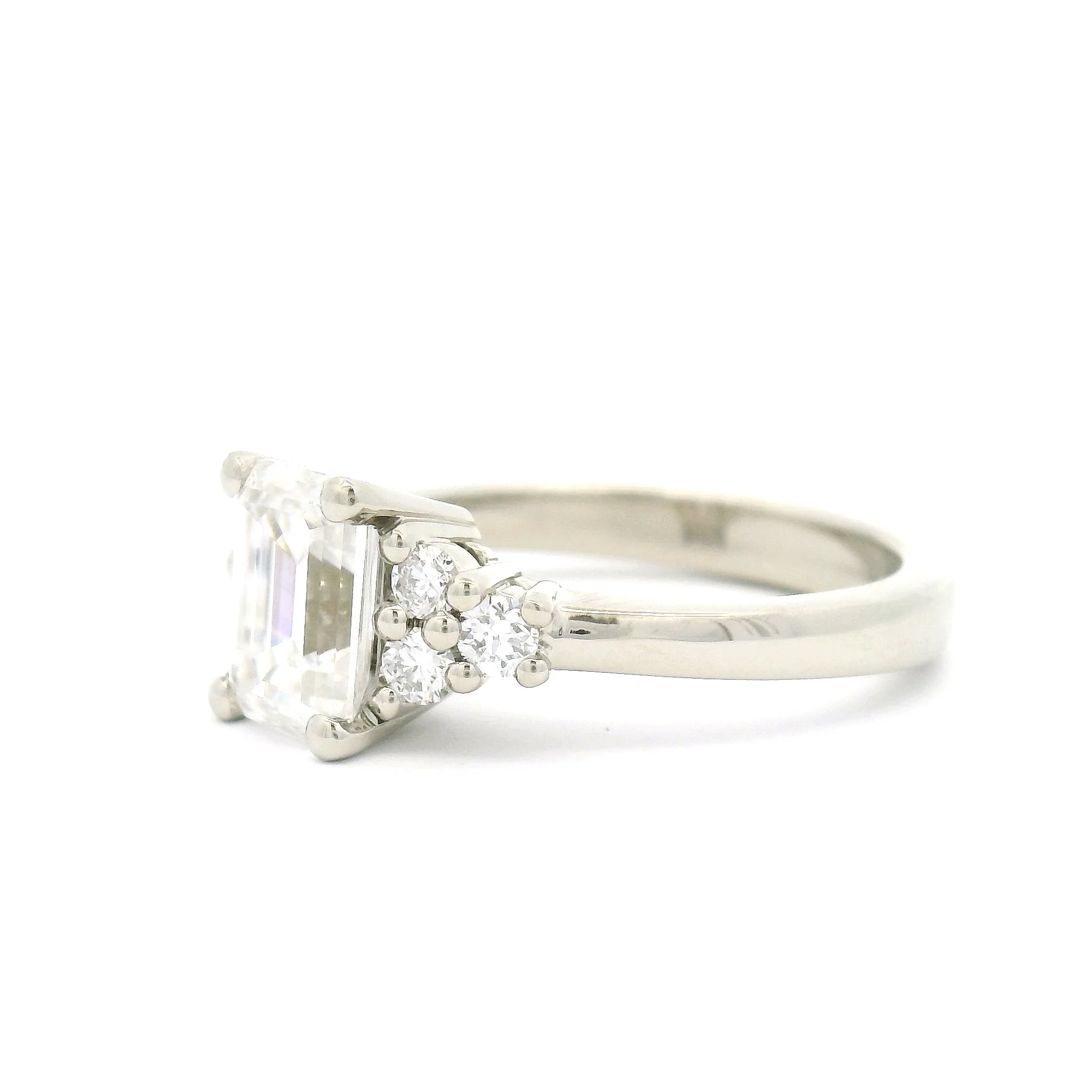 14k White  Engagement Ring with 1.38ct Emerald-Cut Moissanite and Accent Lab-Grown Diamonds - Image 3