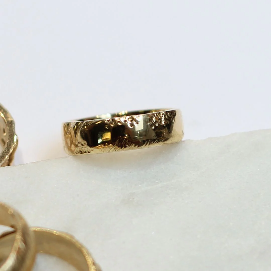 Erode - 10k Yellow Textured Wedding Band - Image 3