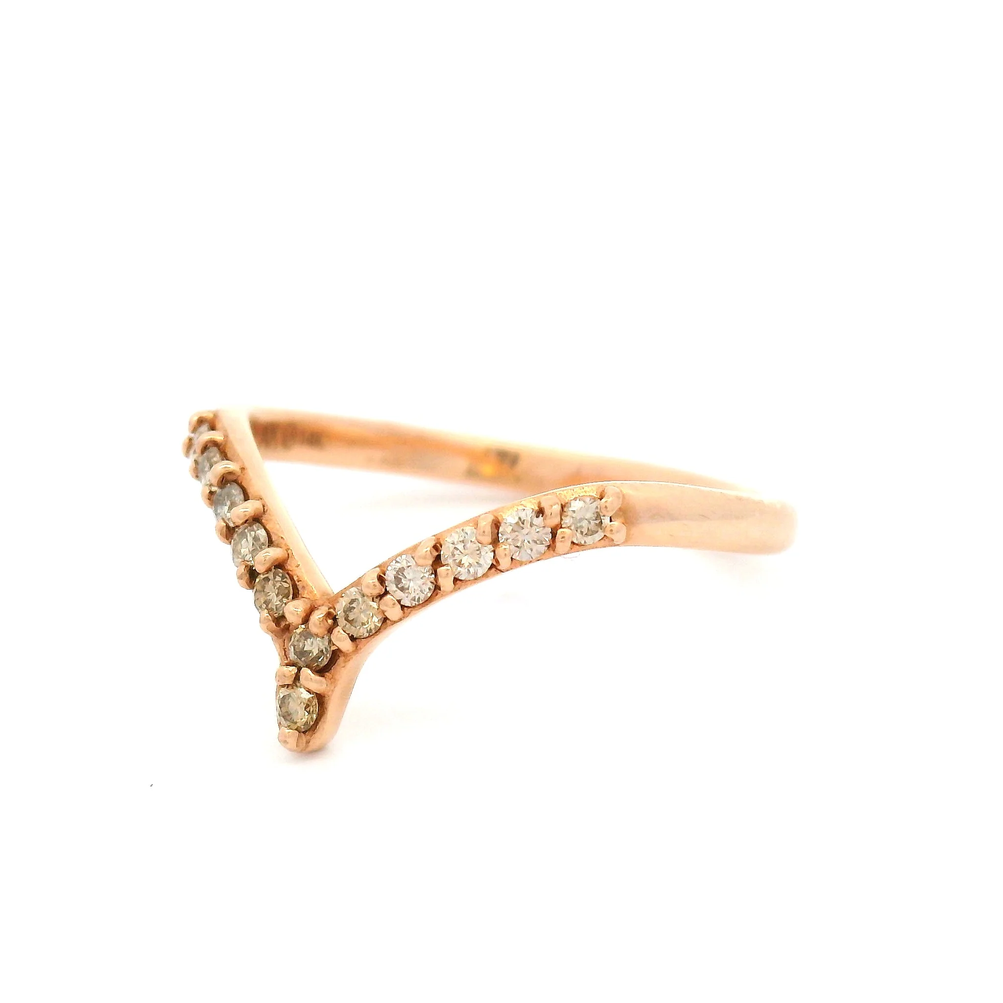 14k Rose Contour Band with 12 Bead-Set Champagne Diamonds - Image 2