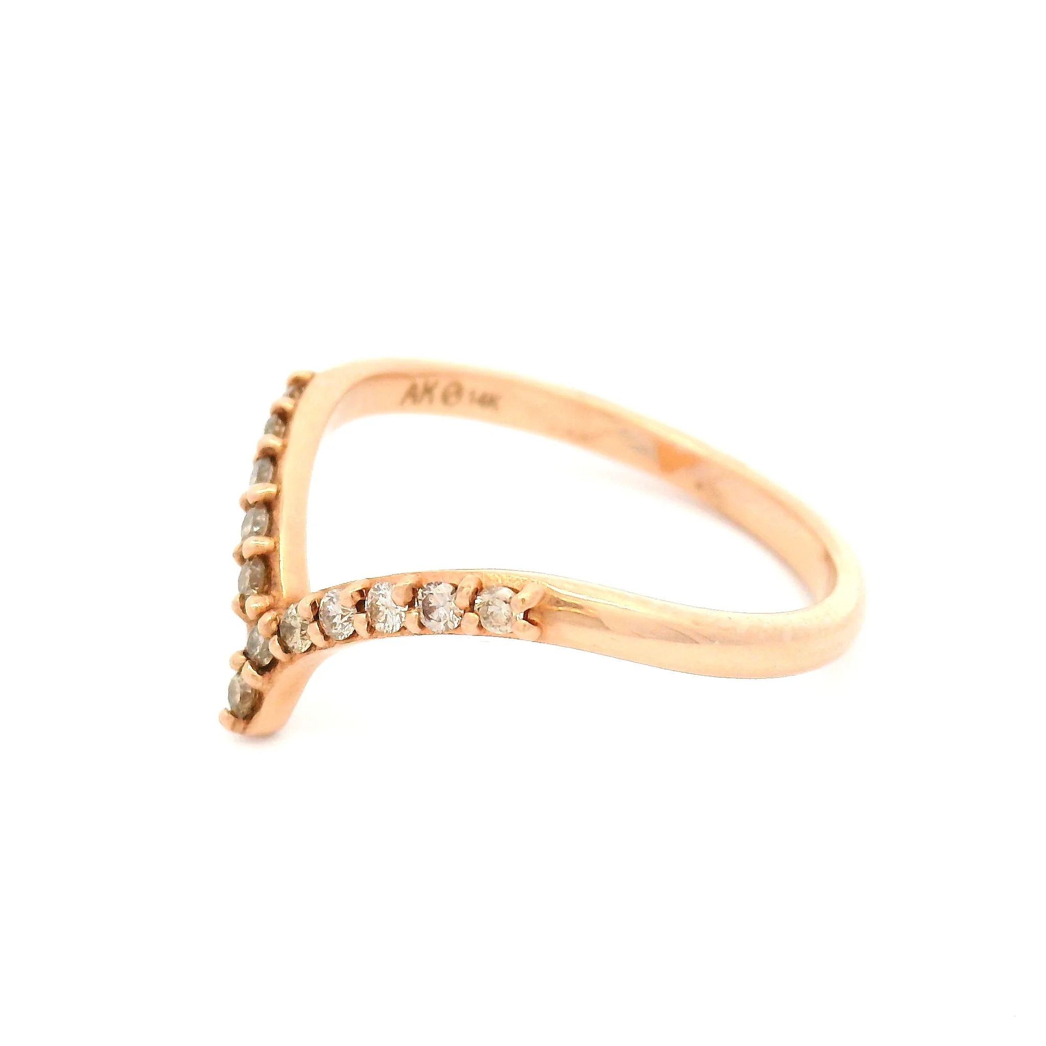 14k Rose Contour Band with 12 Bead-Set Champagne Diamonds - Image 3
