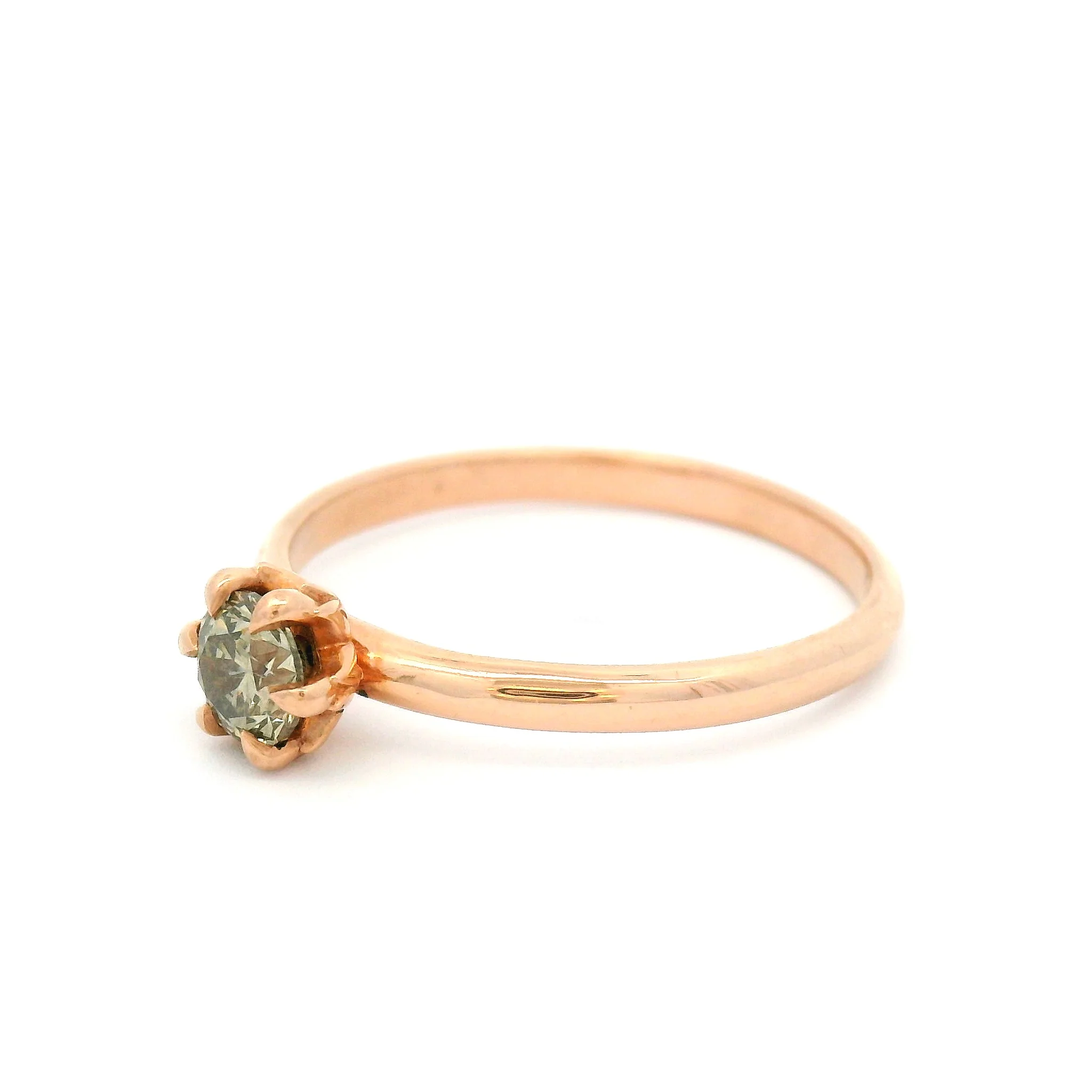 14k Rose Gold Solitaire with Champagne Round Brilliant Cut Diamond - Image 2