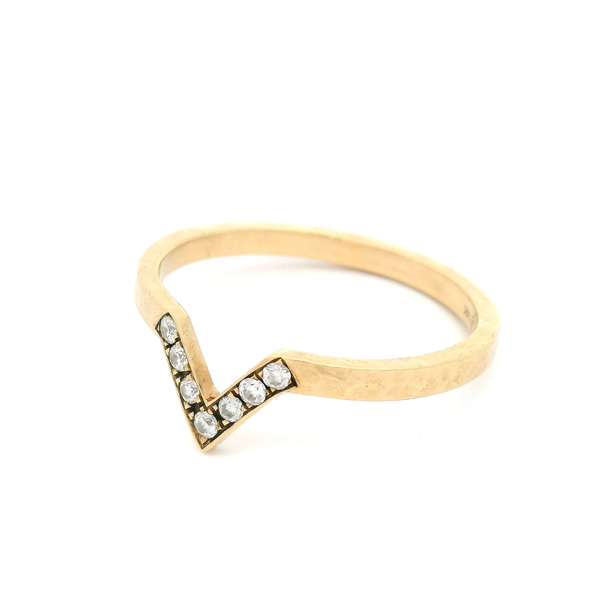 14k Yellow Textured Chevron Band with 7 Diamonds - Image 2