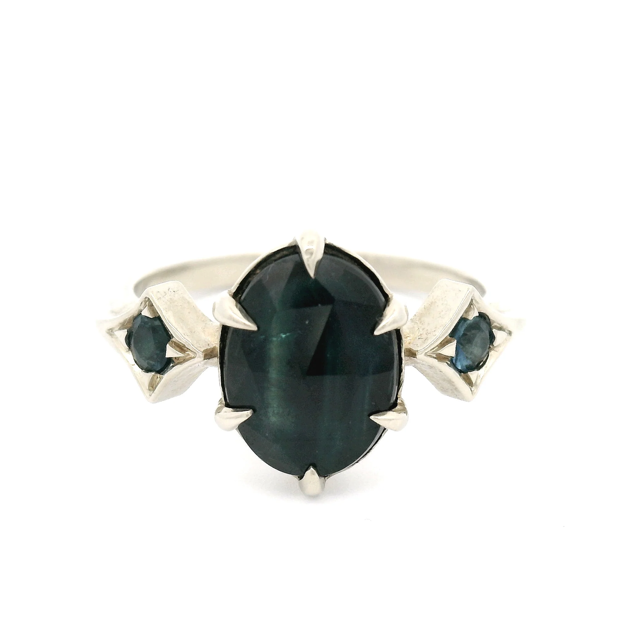 14k White Engagement Ring with 2.44ct Parti Blue Sapphire and Accent Sapphires - Image 4
