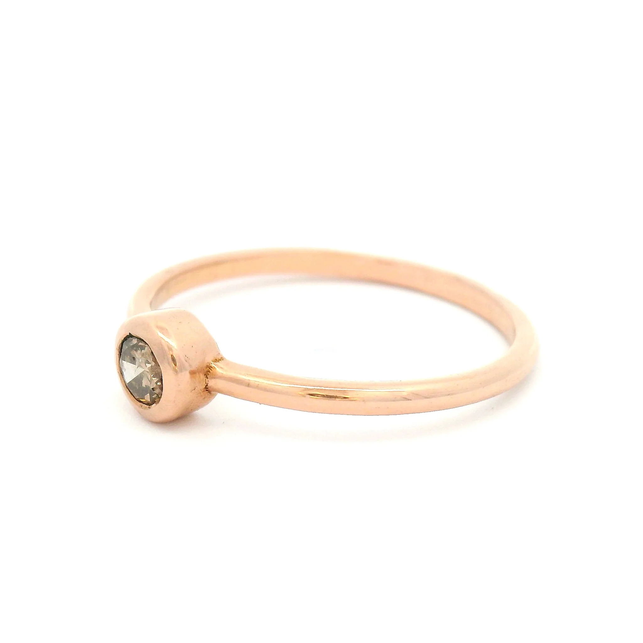 14k Rose Gold Bezel Set Solitaire with Champagne Diamond - Image 2