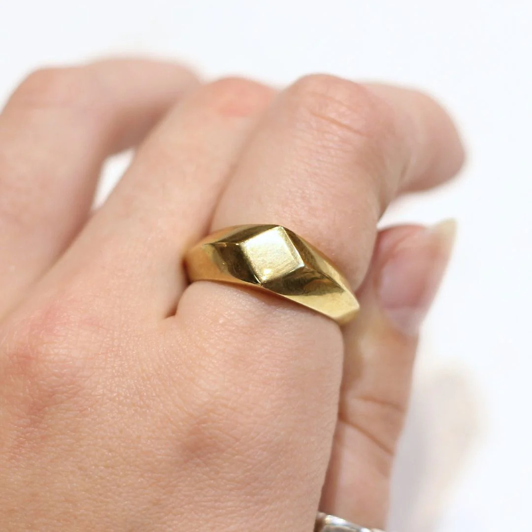 Flat Diamond-Shaped Brass Signet Ring - Image 2