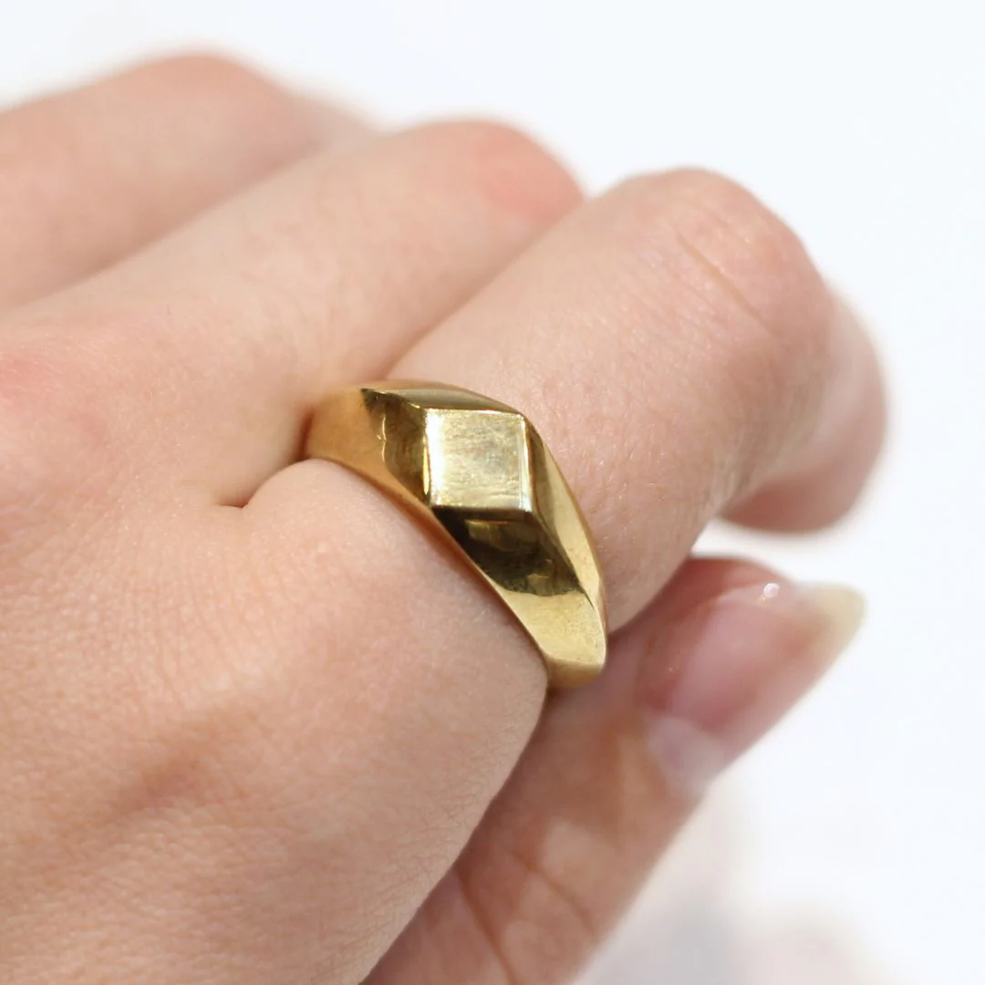 Flat Diamond-Shaped Brass Signet Ring - Image 3