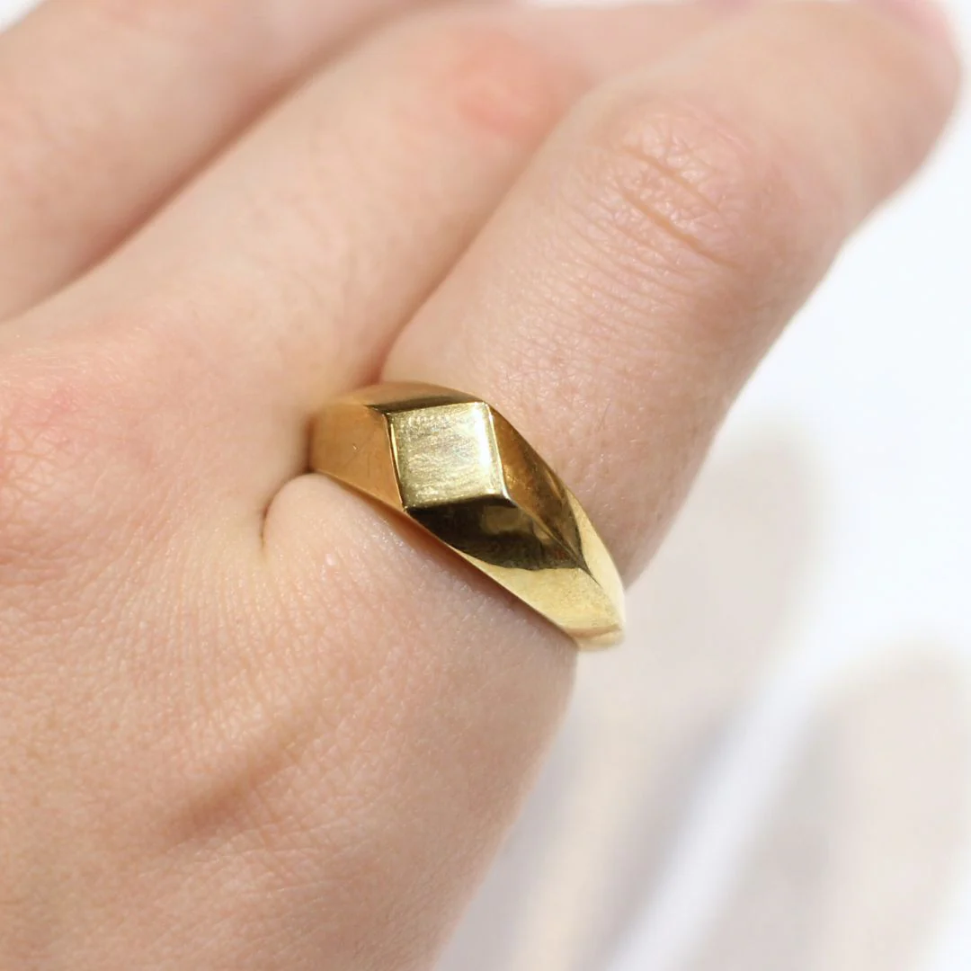 Flat Diamond-Shaped Brass Signet Ring - Image 4