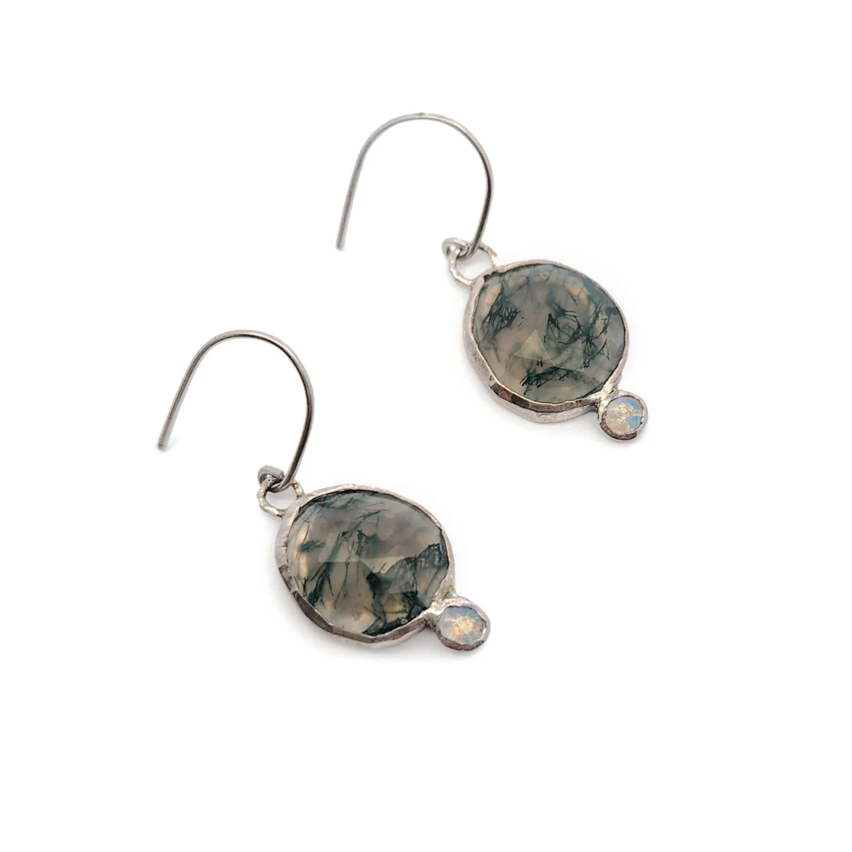 Freeform Moss Agate & Opal Earrings - Image 2