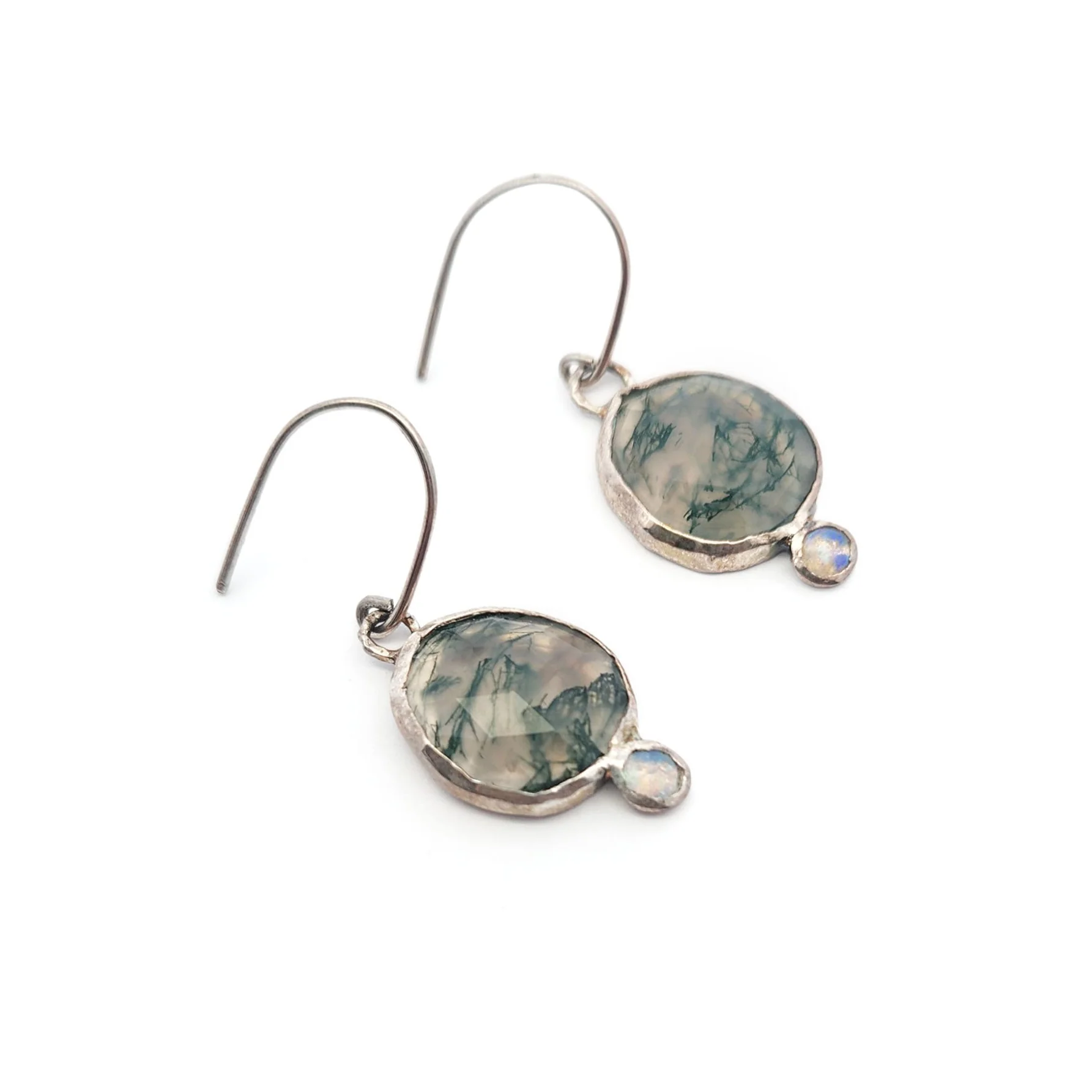 Freeform Moss Agate & Opal Earrings - Image 3