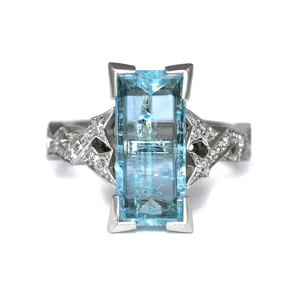 Frost Crystal Aquamarine Ring with Accent Diamonds - Image 3