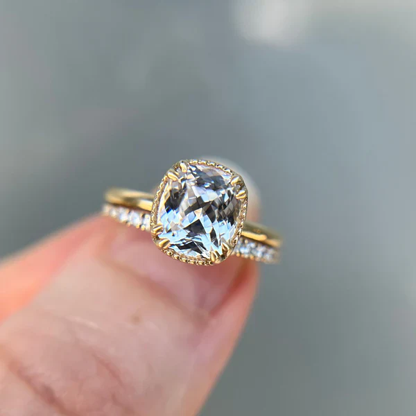 Frost Empire - 14k Yellow Solitaire with Icy Sapphire - Image 2