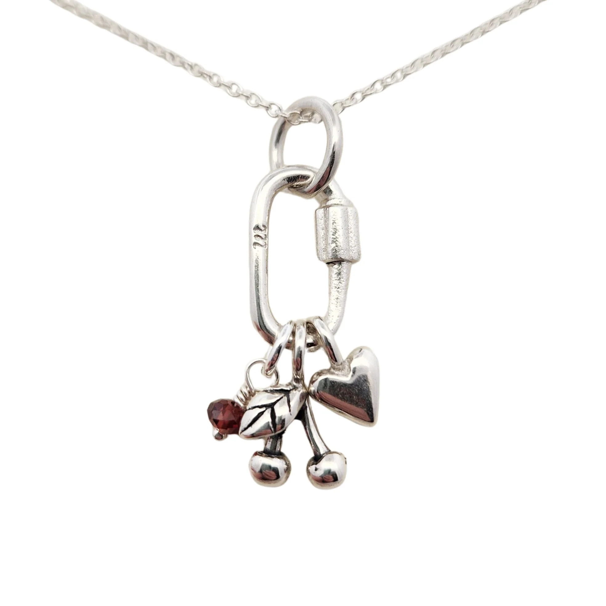 Garnet, Cherry & Heart Charm Necklace - Image 2