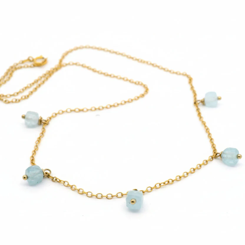 Gold Aquamarine Gemstone Necklace - Image 4