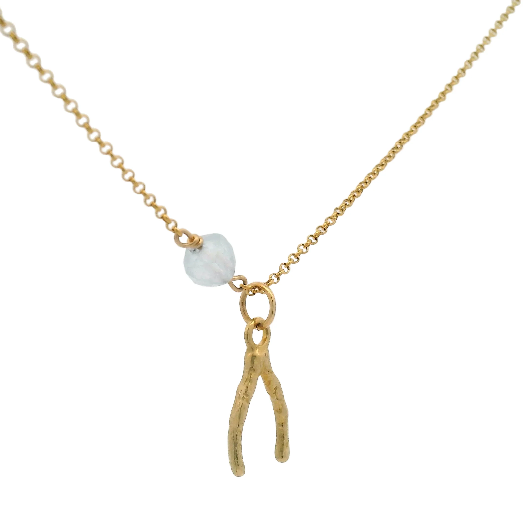 Gold Aquamarine Wishbone Pendant - Image 2