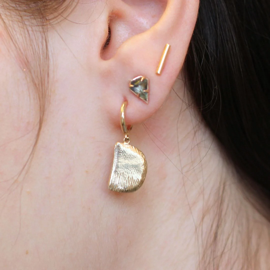 Gold Carved Half-Moon Earrings - Image 2
