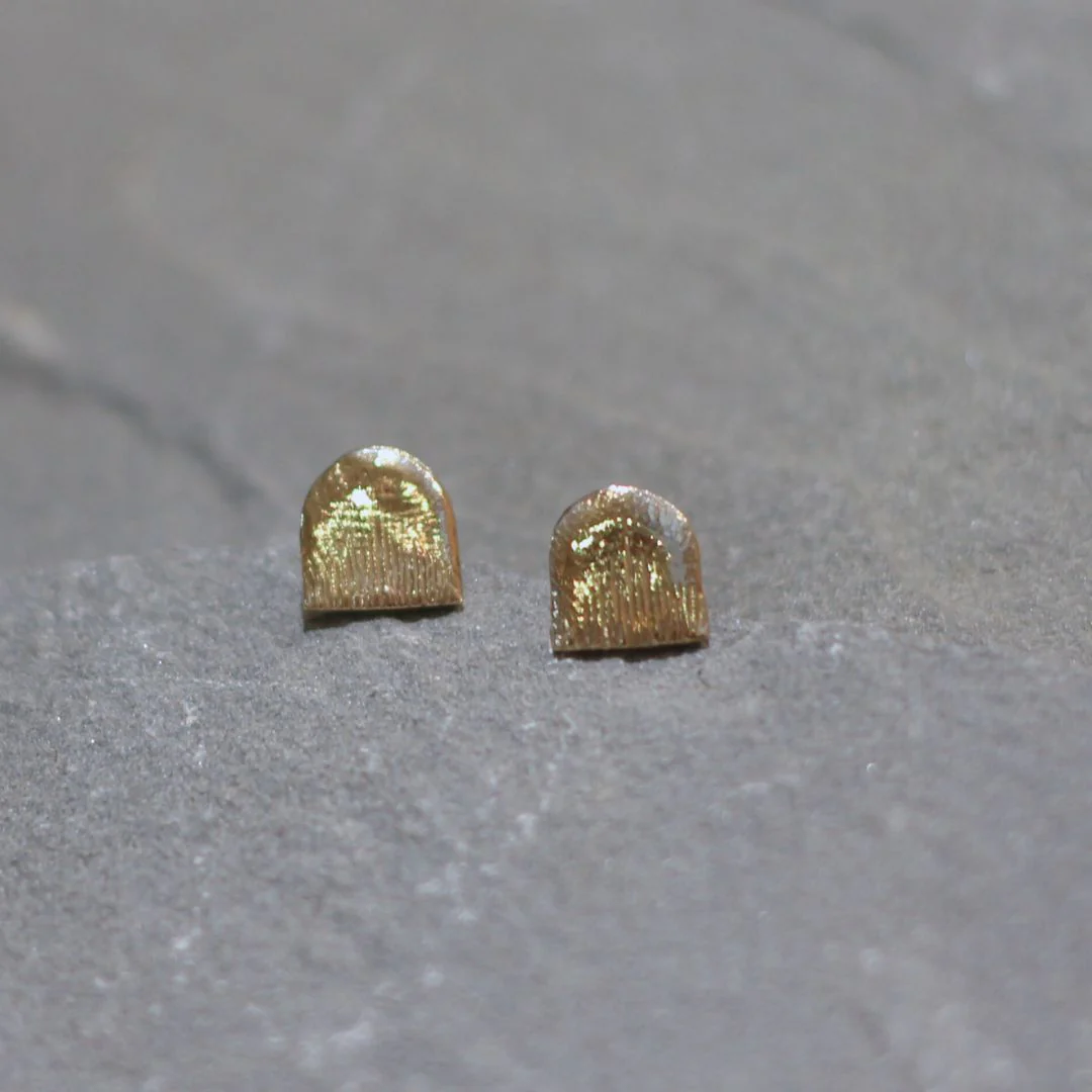 Gold Carved Half-Moon Studs - Image 2