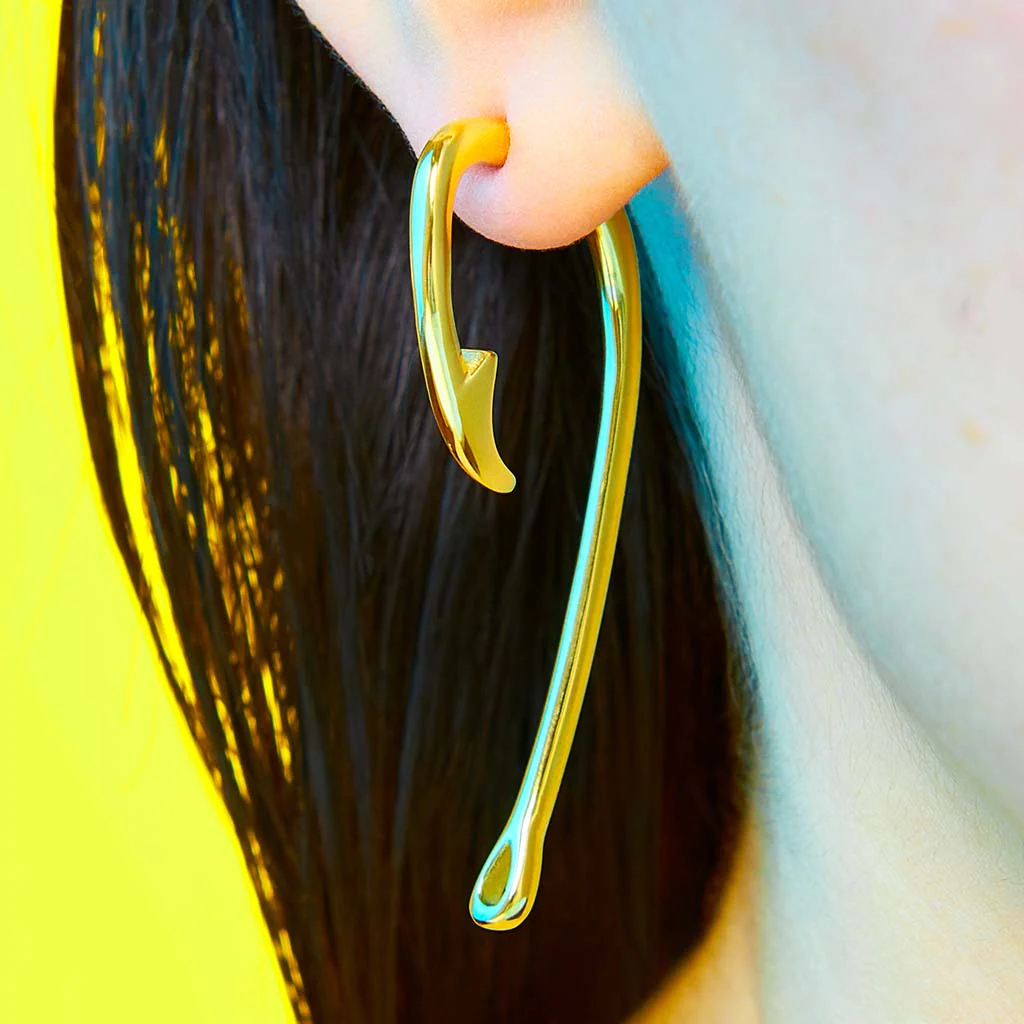 Gold Fish Hook Earring - Image 2