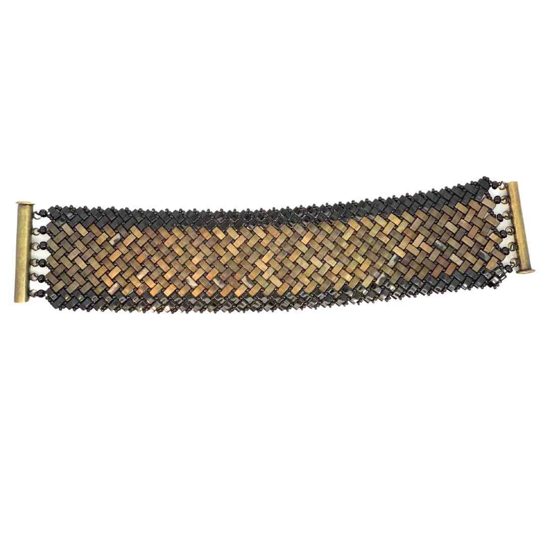 Gold Herringbone Beaded Bracelet - Image 2