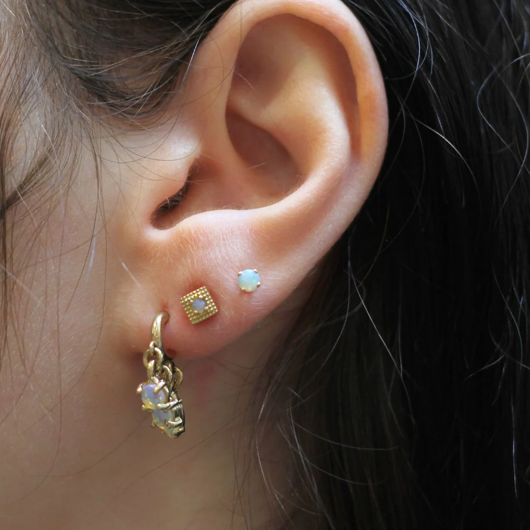 Gold Opal Stud Earrings - Image 2