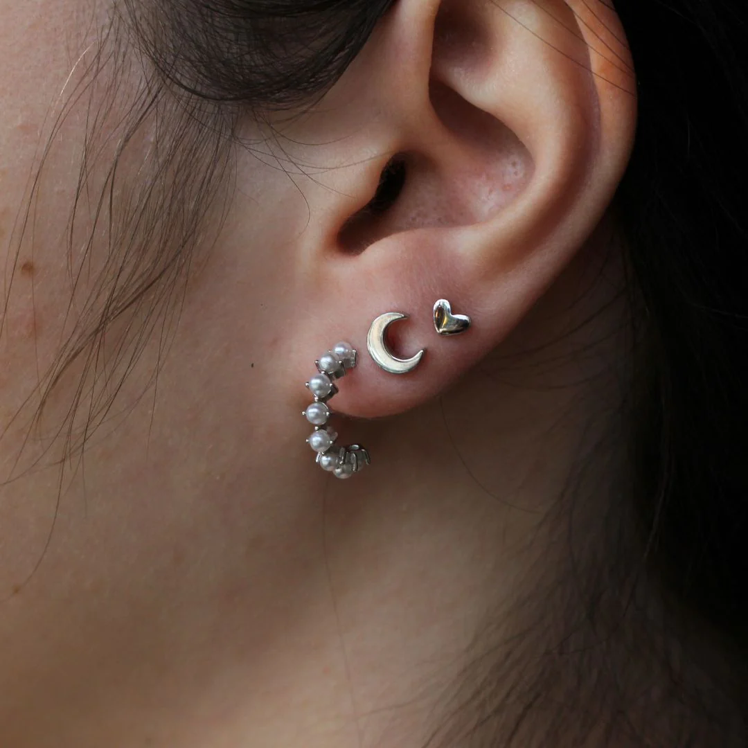 Silver Pearl Hoops - Image 2