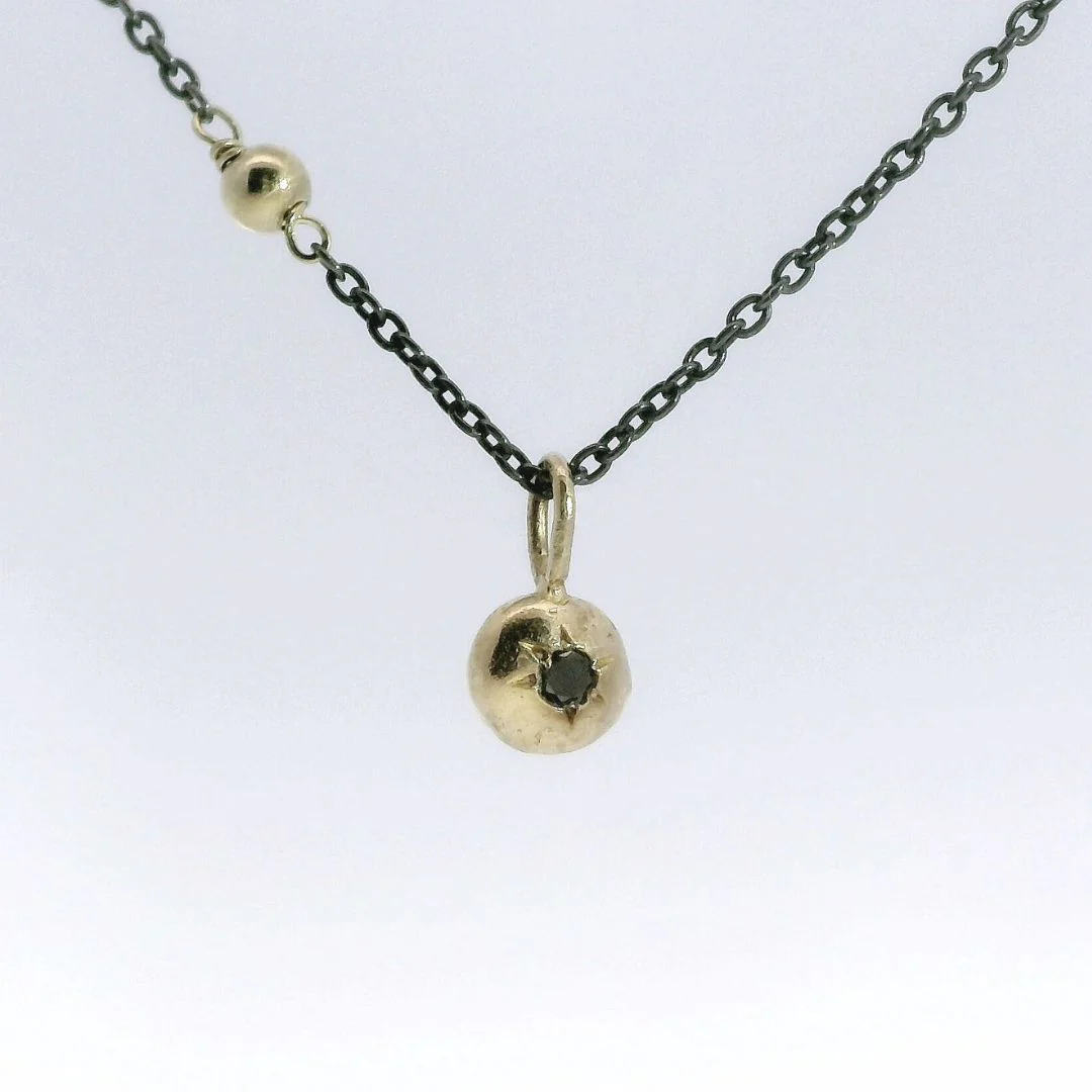 Gold Pebble & Black Diamond Necklace - Image 2