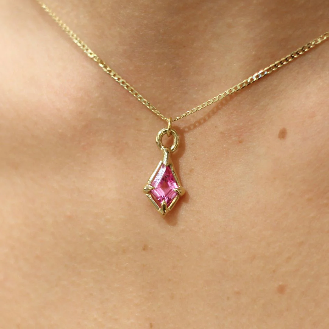 Gold Pink Sapphire Pendant Necklace - Image 2