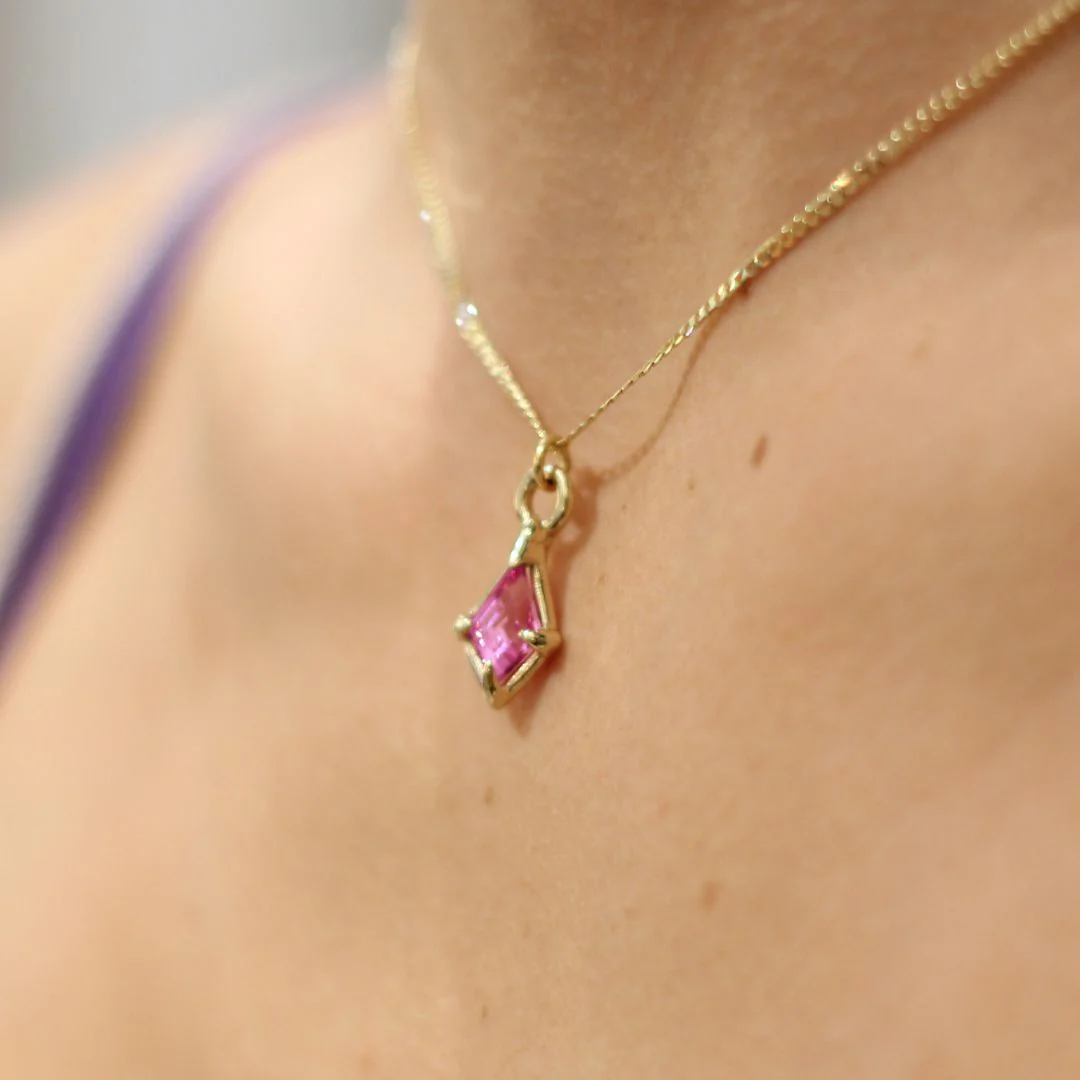 Gold Pink Sapphire Pendant Necklace - Image 3
