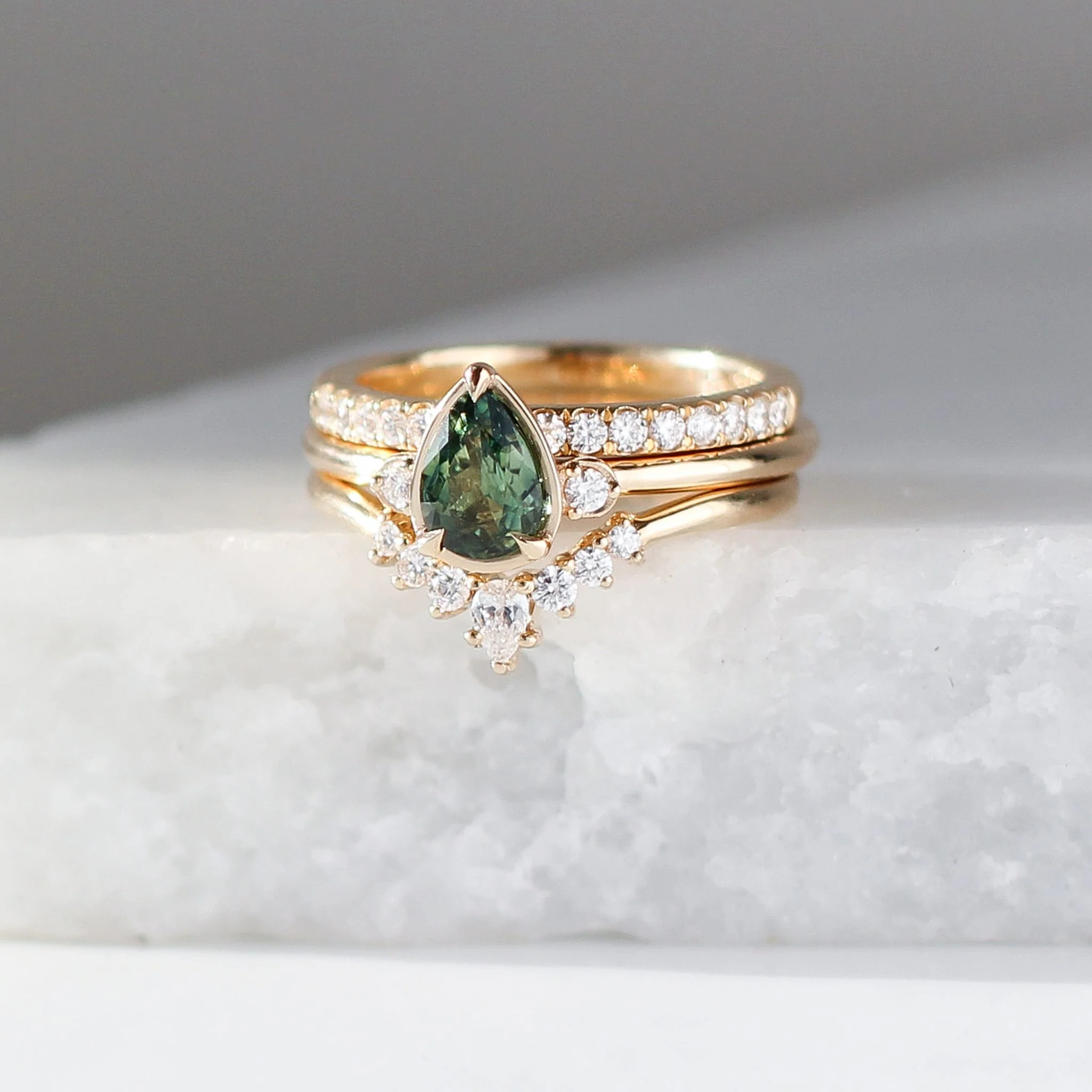 Green Pear Sapphire Engagement Ring - Image 4