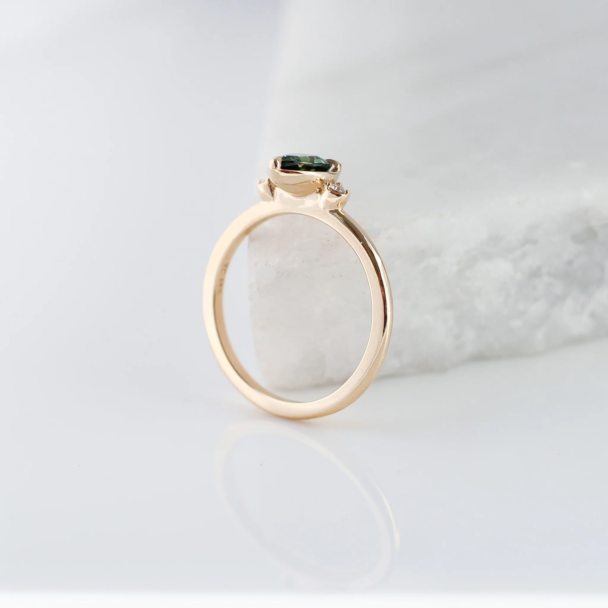 Green Pear Sapphire Engagement Ring - Image 5