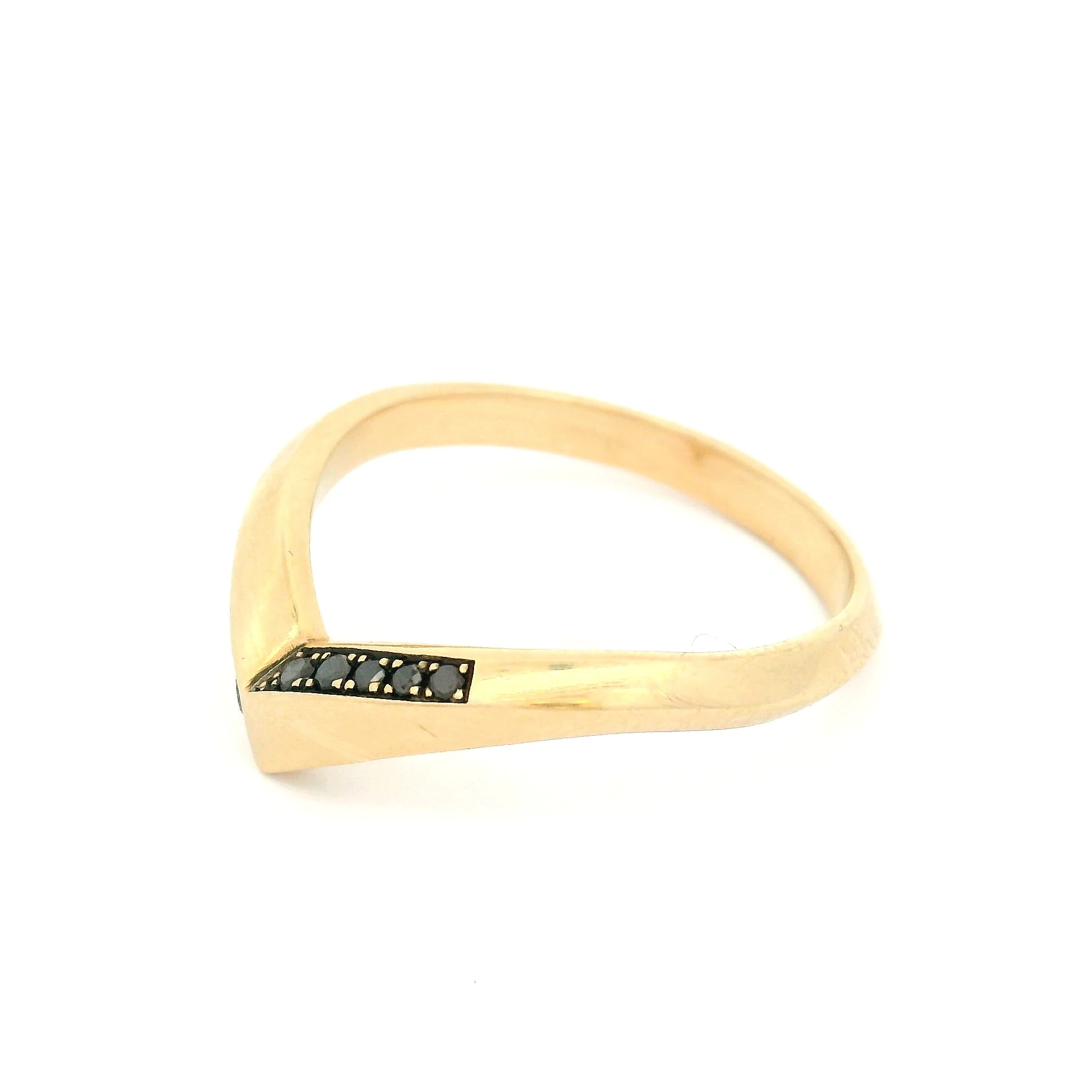 14k Yellow Chevron Band with Bead-Set Black Diamonds - Image 2