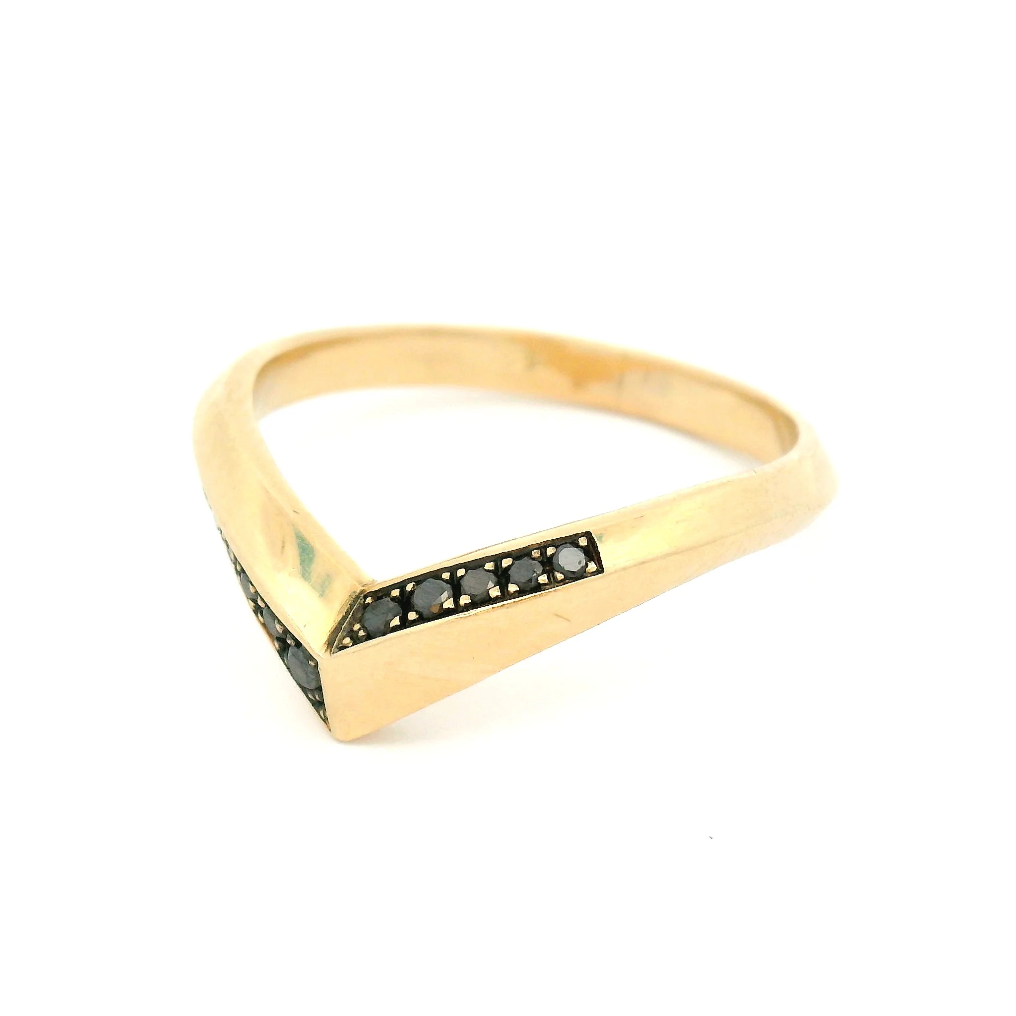 14k Yellow Chevron Band with Bead-Set Black Diamonds - Image 3