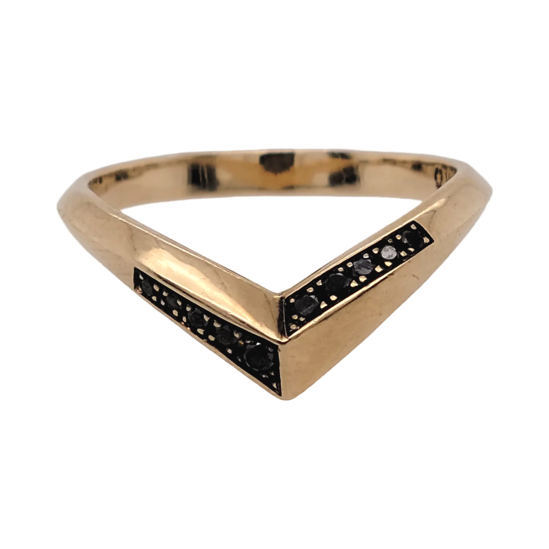 14k Yellow Chevron Band with Bead-Set Black Diamonds - Image 4