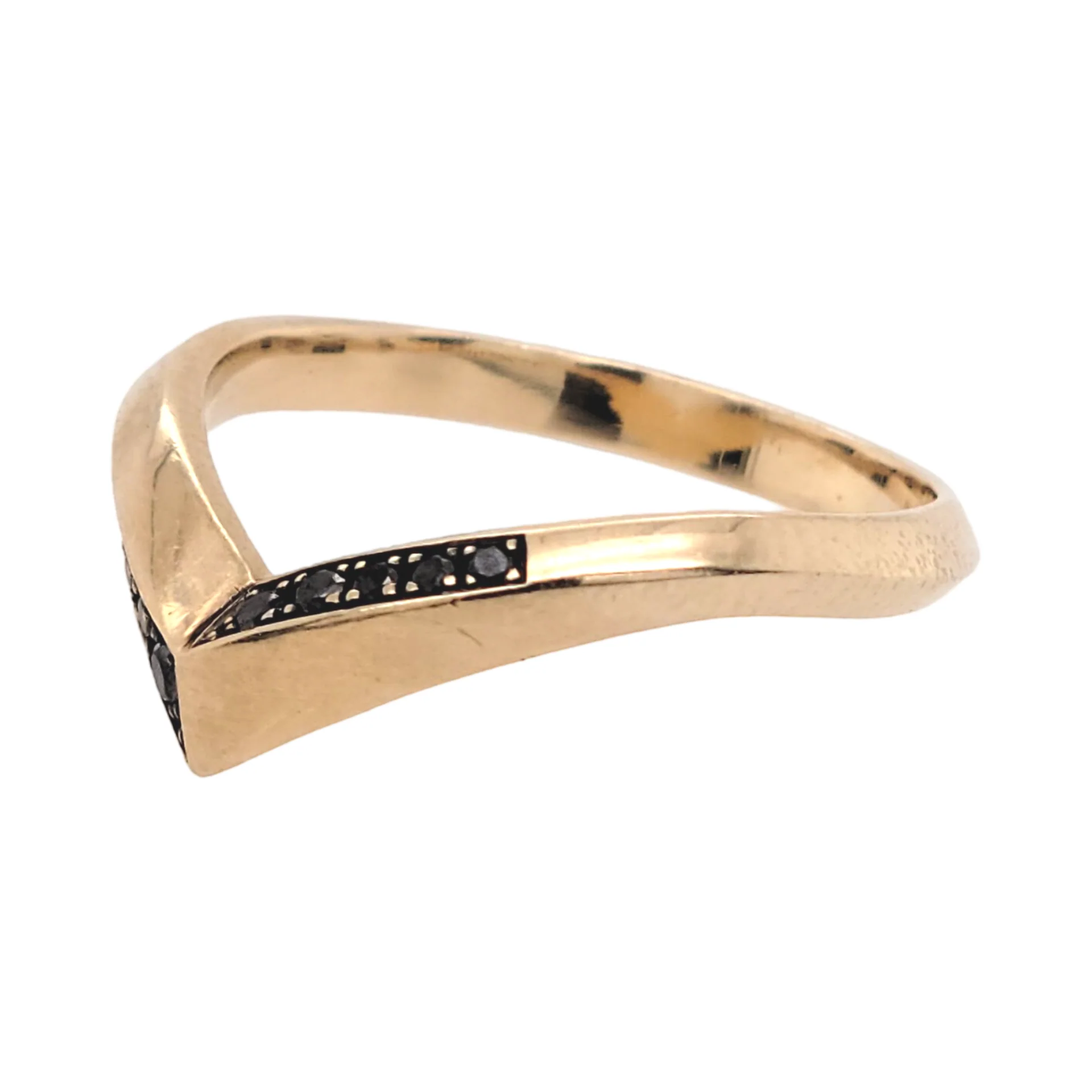 14k Yellow Chevron Band with Bead-Set Black Diamonds - Image 5