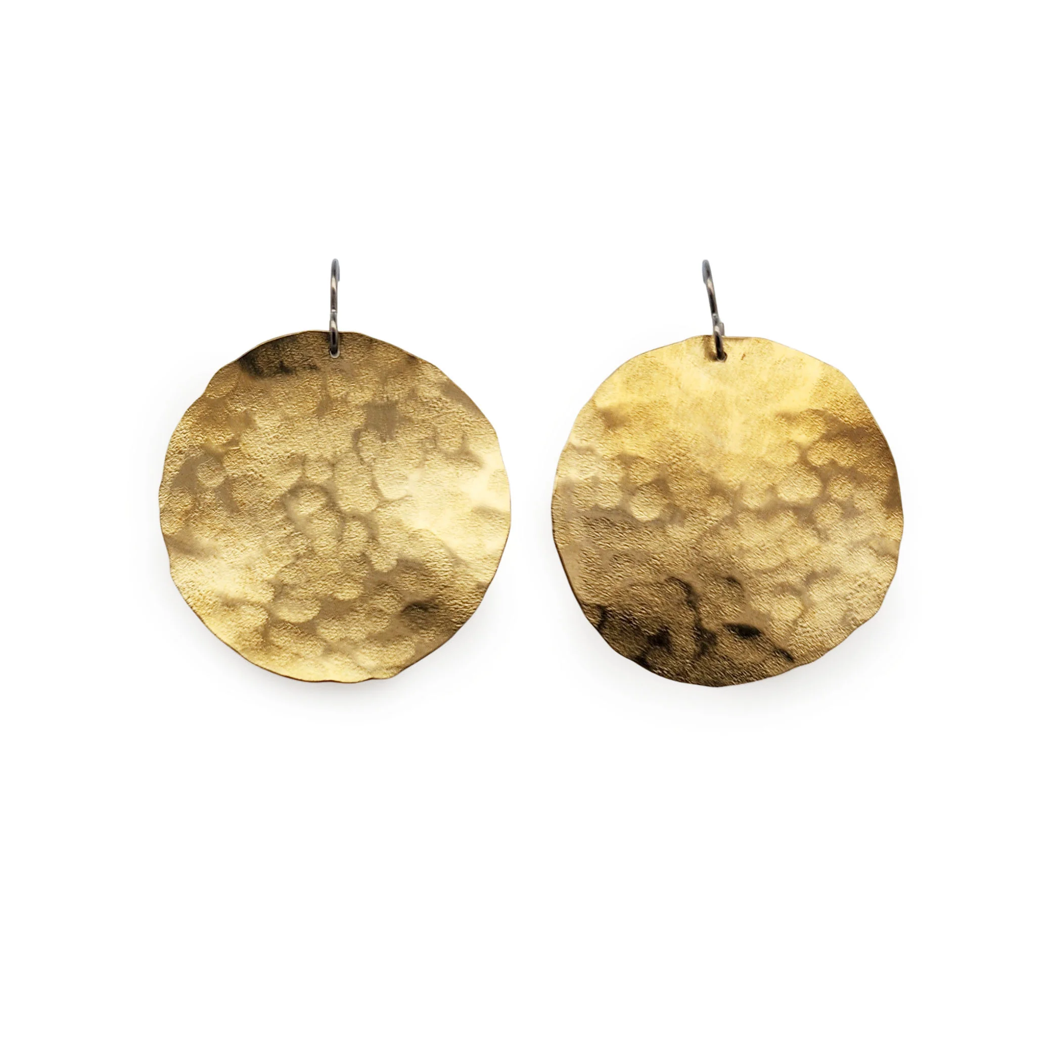 Hammered Brass Disc Earrings - Image 3