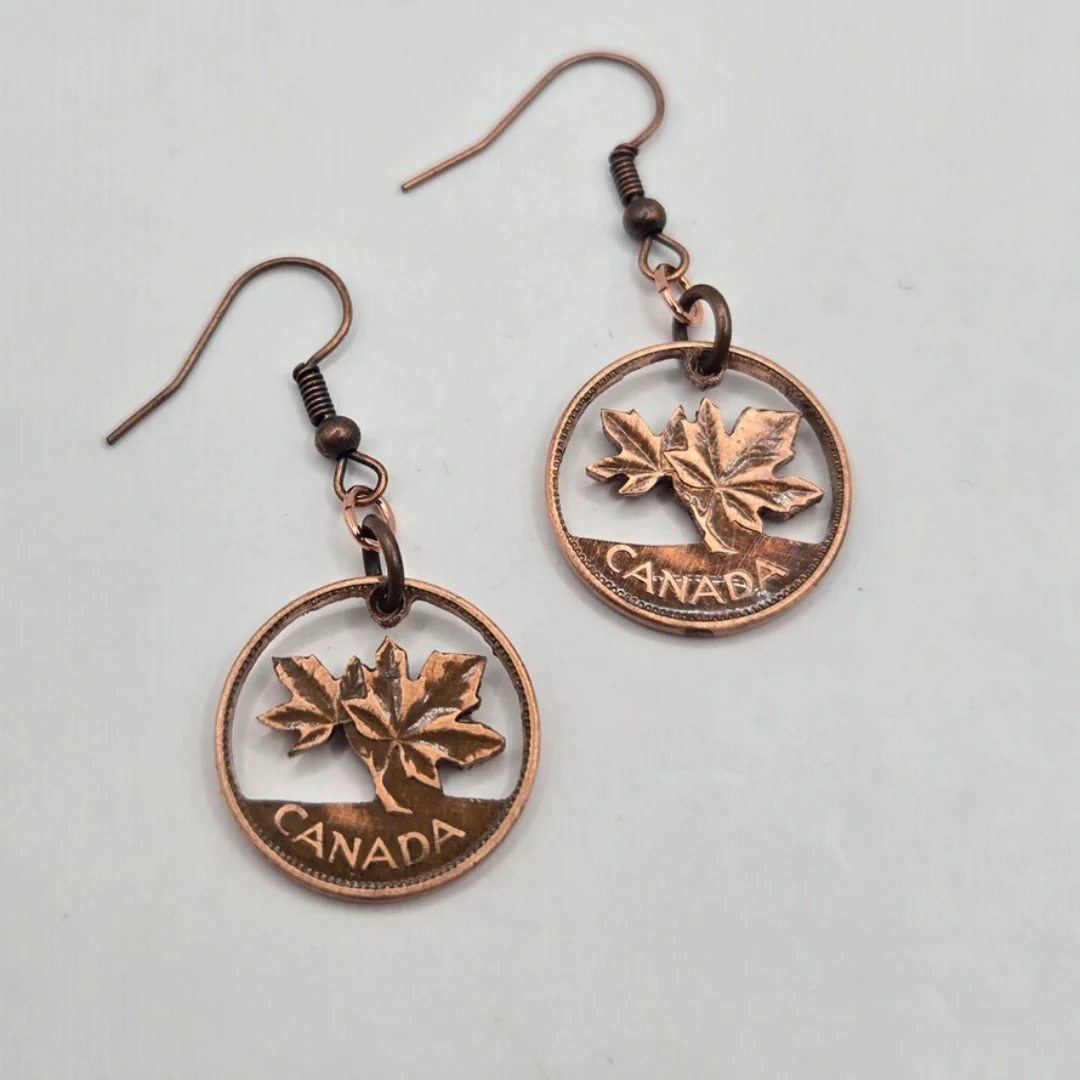 Hand Cut Canadian Penny Earrings - Image 2