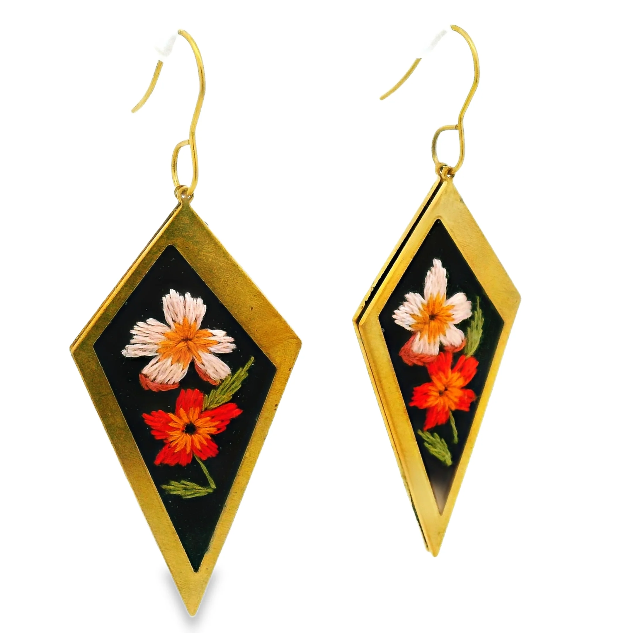Hand Embroidered Citrus Bloom Earrings - Image 3