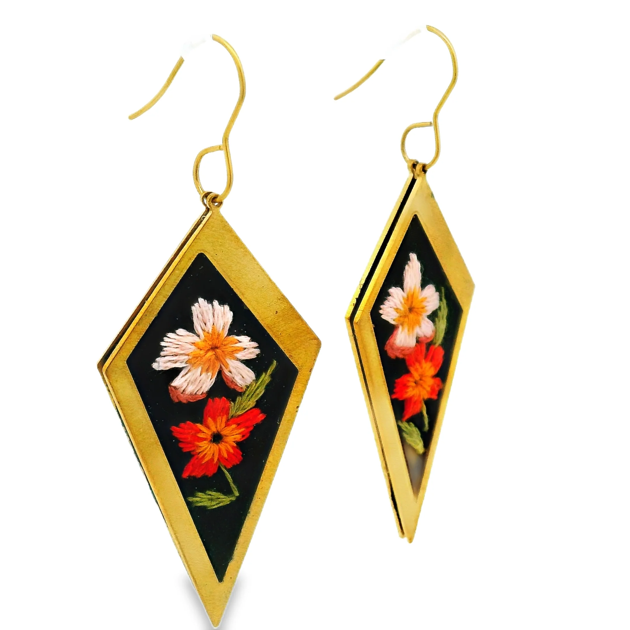Hand Embroidered Citrus Bloom Earrings - Image 4