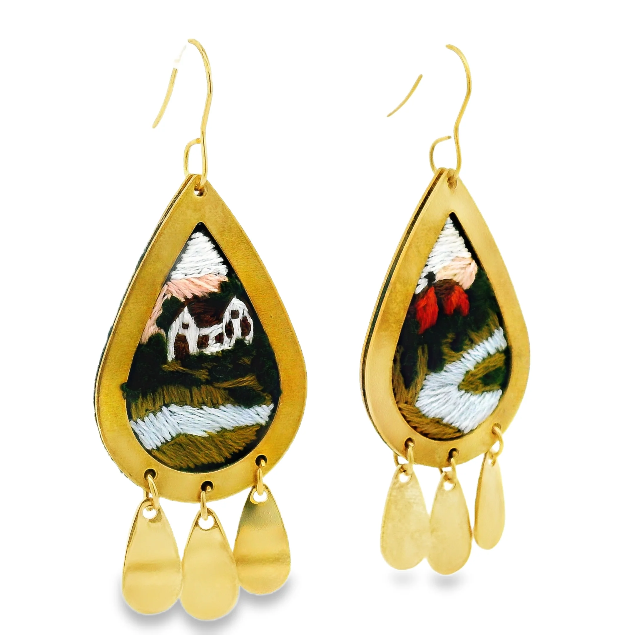 Hand Embroidered Countryside Earrings - Image 3