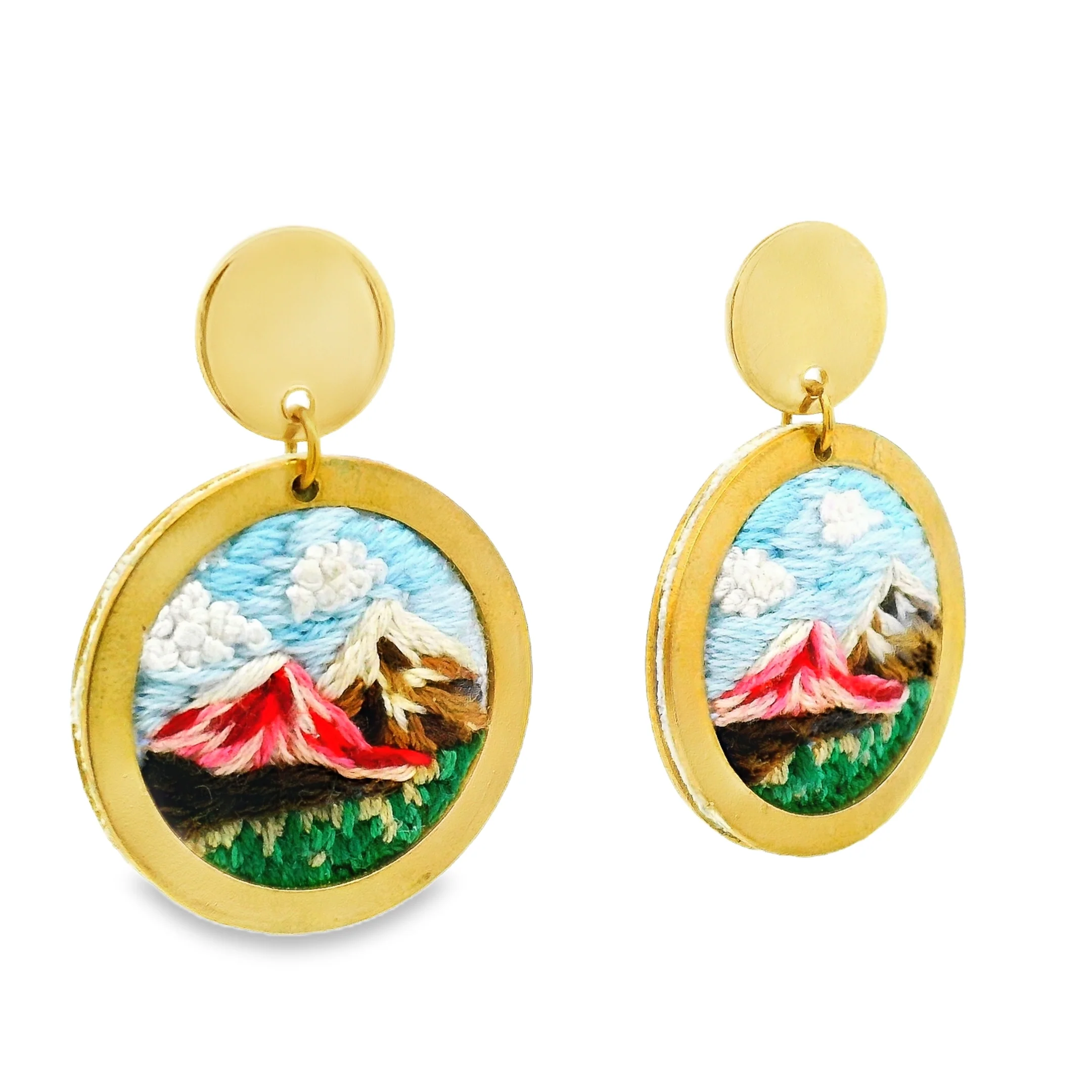 Hand Embroidered Mountain Landscape Earring - Image 3
