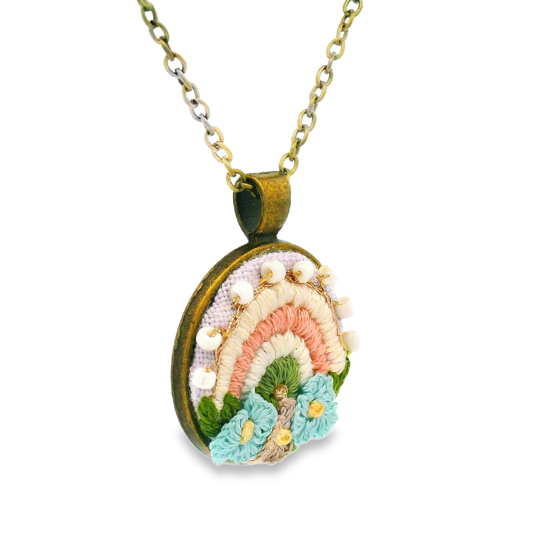 Hand Embroidered Pastel Rainbow Pendant - Image 3