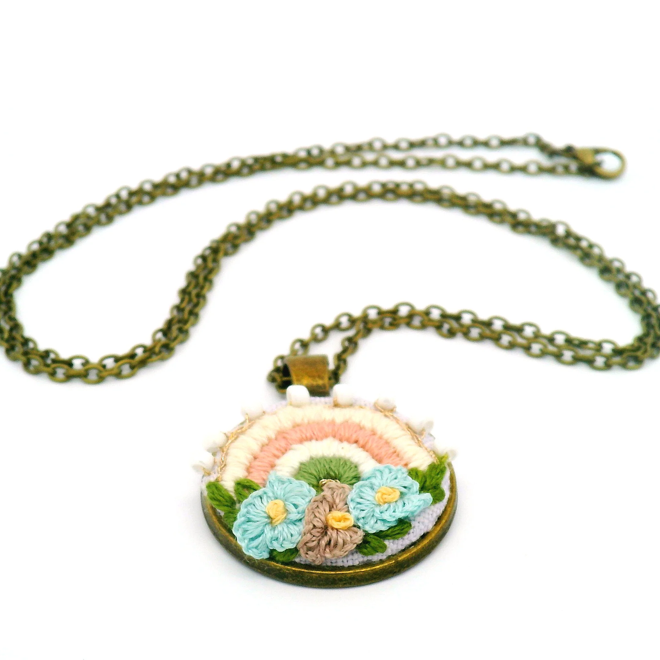 Hand Embroidered Pastel Rainbow Pendant - Image 5