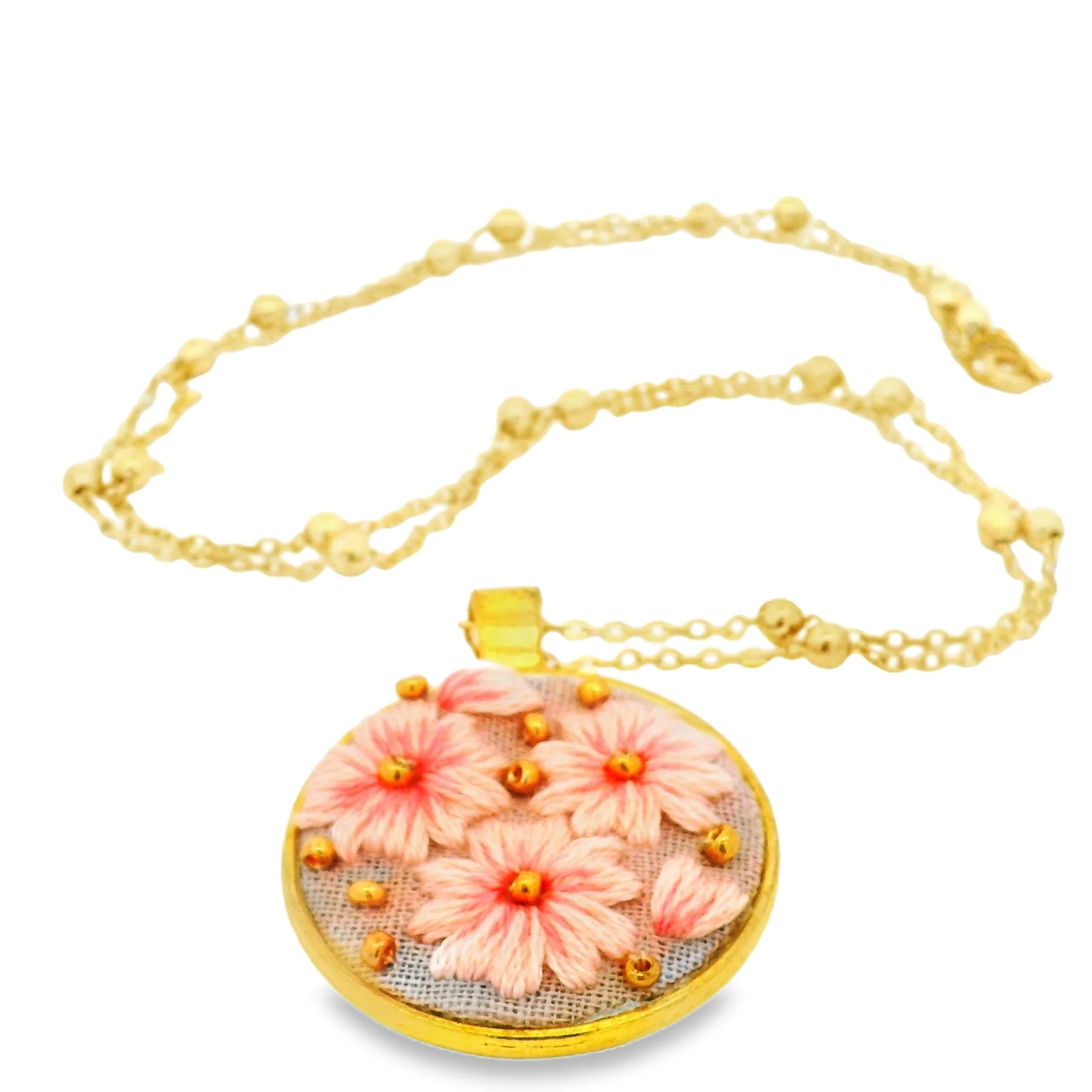 Hand Embroidered Pink Floral Pendant - Image 5