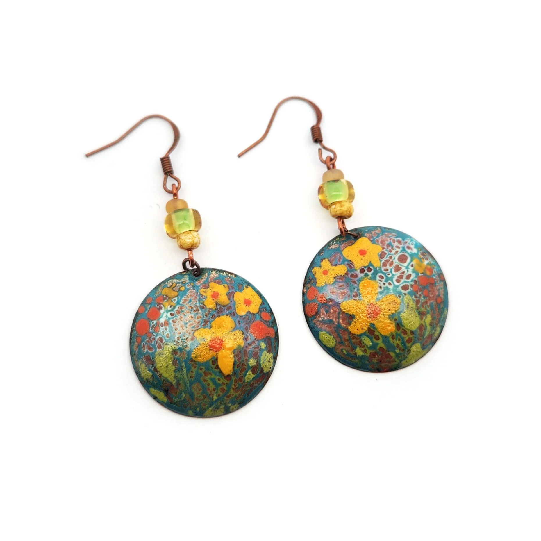 Hand Painted Yellow Floral Earrings - Image 2