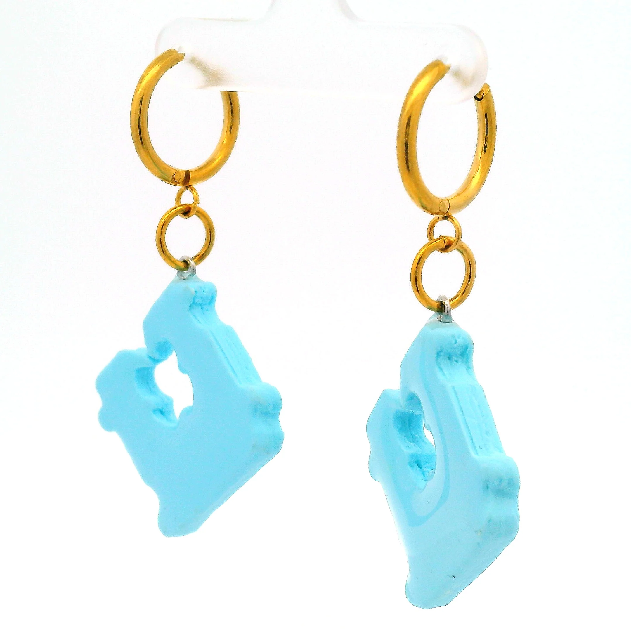 Handmade Blue Bread Tab Earrings - Image 3